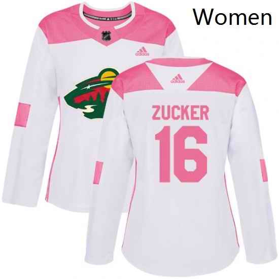 Womens Adidas Minnesota Wild 16 Jason Zucker Authentic WhitePink Fashion NHL Jersey
